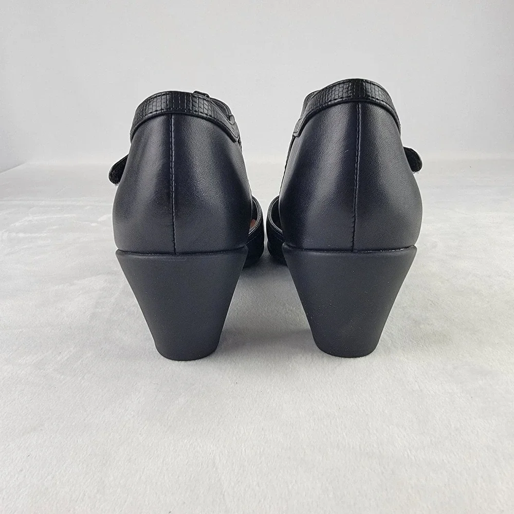 Easy Spirit Cara Black T-Strap Pumps Womens 6.5 M Round Toe Comfort Heels NEW